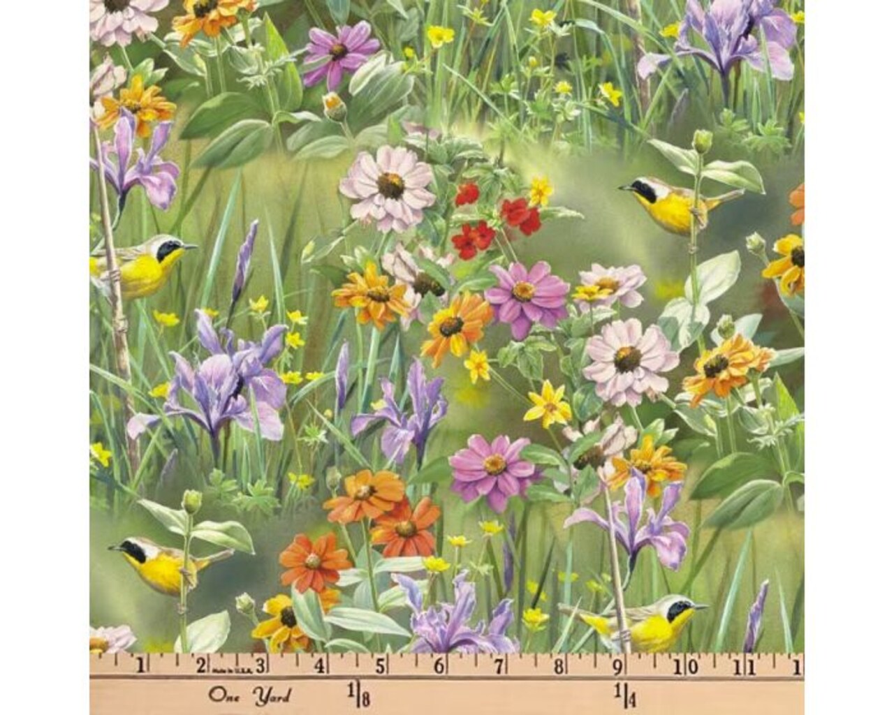 Birds Wildflowers Digital Cotton Print Fabric | By The Yard | Sewing and Crafting | 44 inches wide